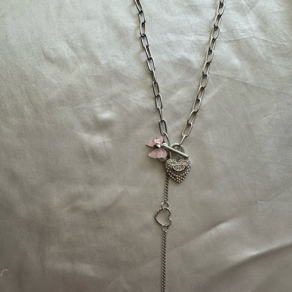 Juicy Couture Silver Necklace with Pink Heart and Bow Charms - Picture 2 of 4